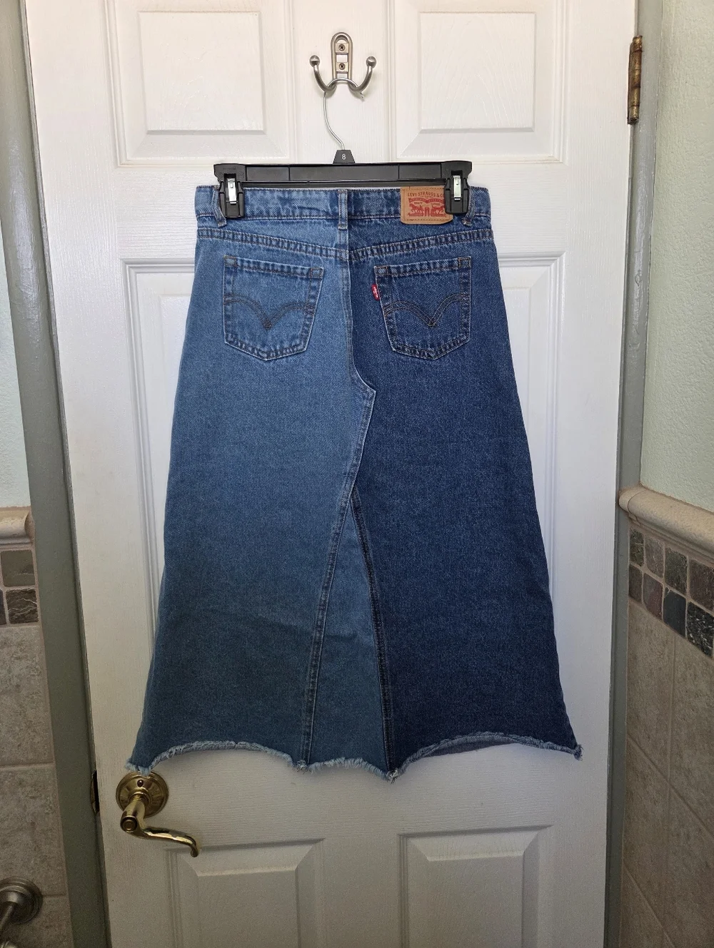Levi's Two-Tone Blue Denim Skirt with Star Patches Western Cowgirl Rodeo 14 Girl